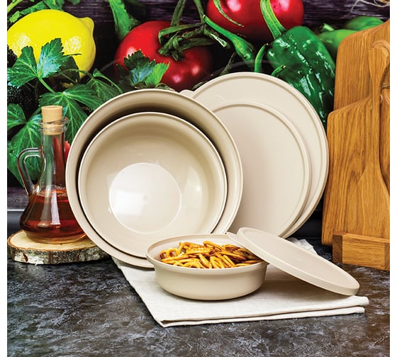 Миска IDEA ТЭСТИ 1,2 л, с крышкой, латте М 1362