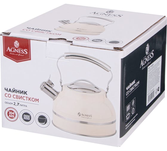 Чайник со свистком Agness 2,7л, термоаккумулирующее дно, индукция 914-301