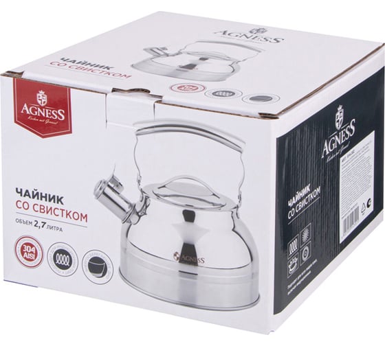 Чайник со свистком Agness 2,7л, термоаккумулирующее дно, индукция 914-302