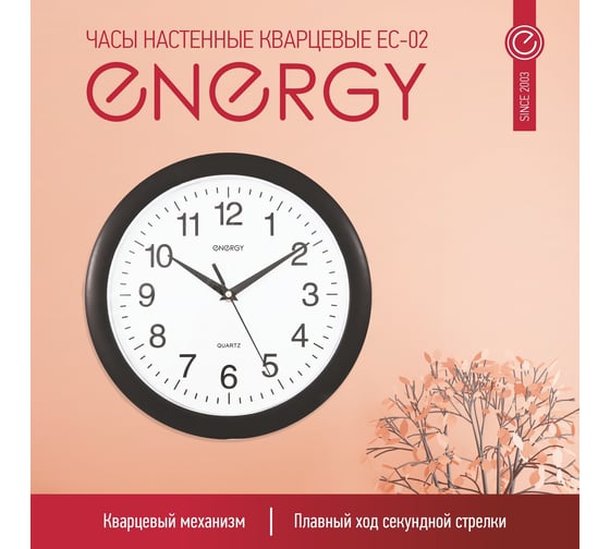 Настенные кварцевые часы ENERGY модель ЕС-02, круглые, 00 9302 009302