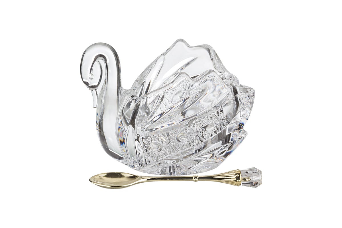 Икорница Lefard лебедь muza crystal 11x7 см. высота=8,5 см. с ложкой  195-112 - выгодная цена, отзывы, характеристики, фото - купить в Москве и РФ