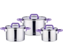 Набор посуды Lara серия ЛАВАНДА 3пр. кастр. 2, 3.8, 6.4 л индукционное 5-ти ступ. капс. дно LR02-126