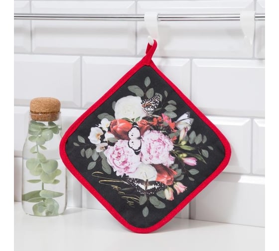 Прихватка Этель "Flowers" 19x19 саржа, 100% х/л, ватин 250г/м2 4523410 1