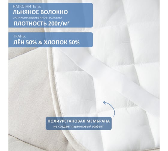 Наматрасник EDELSON LINUM AQUA 200x200 см, с резинкой по углам ELA-200AQUA