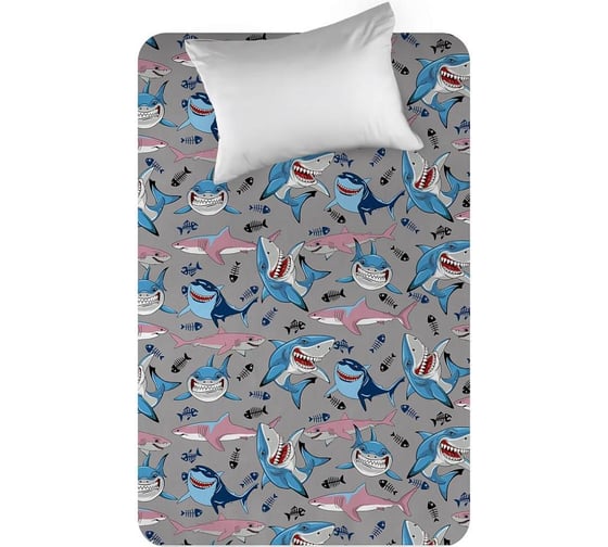 Простыня WENGE перкаль, 214x150 Kids, рис. 60058-1 Watch out,sharks 894761 1