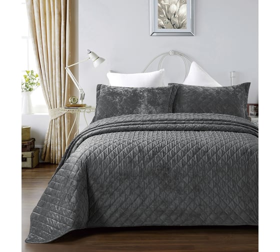 Покрывало Arya Home Arya Valentine 250x260 см, бархатное, с сумкой, Темно-серый 8680943228659