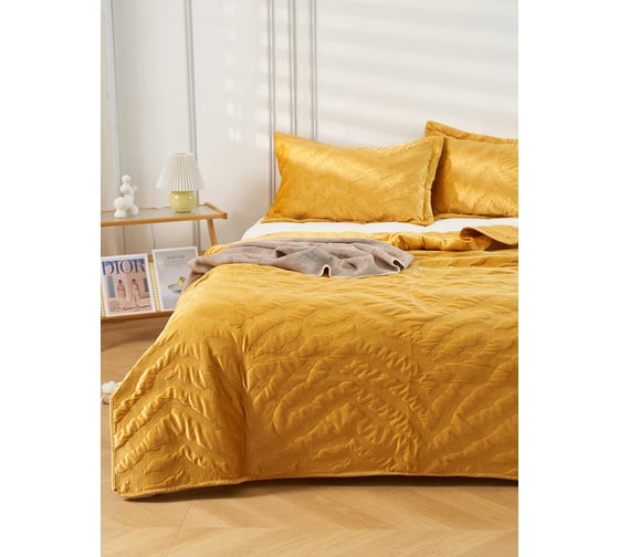 Покрывало Arya Home Arya Lady с вышивкой, 250x260 см, Горчичный 8680943235305