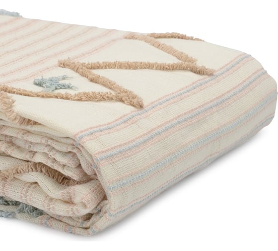 Покрывало Tkano из хлопка с бахромой голубого цвета из коллекции Ethnic, 230x250 см TK21-BS0001