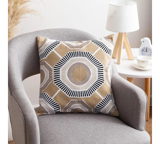 Декоративная наволочка Этель 40x40 см, Circle beige, 100% хлопок 5084352