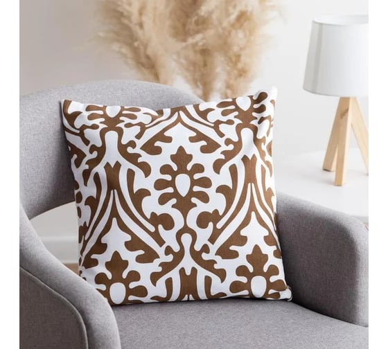 Декоративная наволочка Этель 40x40 см, Monograms beige, 100% хлопок 5084358