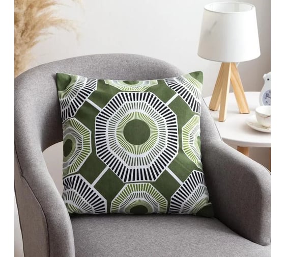Декоративная наволочка Этель 40x40 см, Circle green, 100% хлопок 5084359