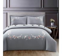 Постельное белье Arya Home Arya Deluxia сатин, с вышивкой, 2-спальное, 200x220 Emma Серый 8680943105943
