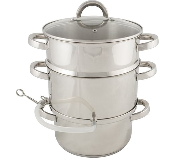 Соковарка из нержавеющей стали Mallony MAL-JUICER-1 6 л, 3 чаши, стеклянная крышка, с пароотводом 985879