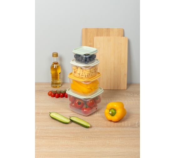 Комплект контейнеров для продуктов Phibo CLEVER 4 шт., 0,25 л + 0,45 л + 0,75 л + 1,2 л, Микс 1 433160718