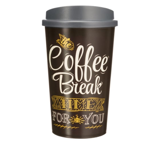 Стакан для горячих и холодных напитков с крышкой и декором Phibo "COFFE" 400 мл, Коричневый 435239414