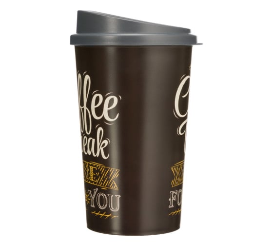 Стакан для горячих и холодных напитков с крышкой и декором Phibo "COFFE" 400 мл, Коричневый 435239414
