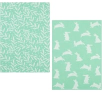 Набор полотенец Этель Hares & leaves 40x60 см 2 шт, цвет зеленый, 100% хлопок 9085209