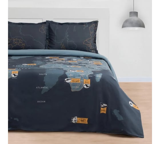 Комплект постельного белья Этель полутораспальный Путешествие 143х215 см, 150х214 см, 50х70+3 - 2 шт, ранфорс 4150389 1