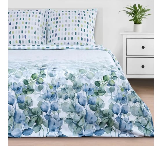 Комплект постельного белья Этель Дуэт Eucalyptus 143х215 см - 2 шт, 220х240 см, 70х70 см - 2 шт, поплин 5181647 1