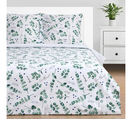 Комплект постельного белья Этель дуэт Eucalyptus 143х215 см-2 шт, 220х240 см, 70х70 см-2 шт, поплин 125 г/кв.м 4746231