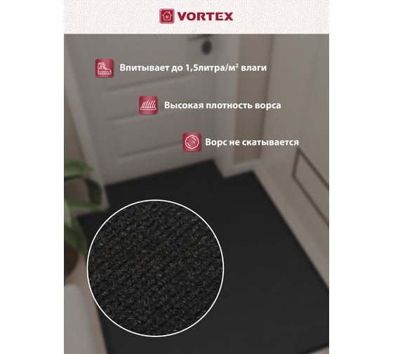 Влаговпитывающий коврик VORTEX ребристый TRIP 120х150 см, чёрный 24202