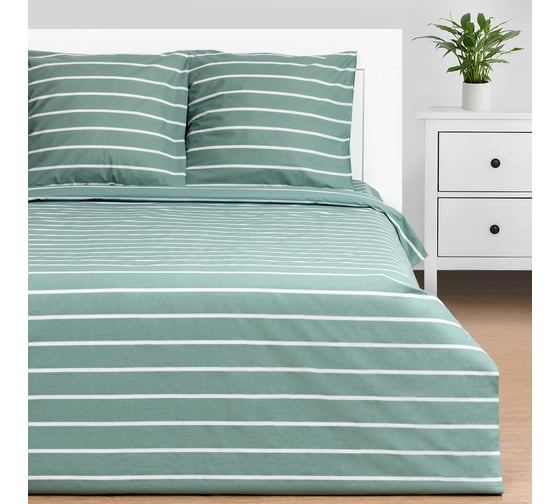 Комплект постельного белья Этель дуэт, Mint stripes 143*215 см-2 шт, 220*240 см, 70*70 см-2 шт, 100% хлопок, поплин 6632207 1