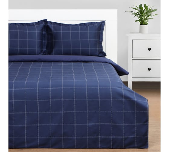 Комплект постельного белья Этель дуэт, Cage: dark blue, 143*215-2 шт, 215*240, 50*70+3-2 шт, мако-сатин, 114 г/м2 10060111