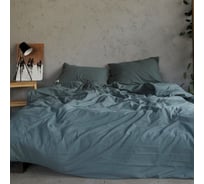 Комплект постельного белья Этель евро, 200*220 см, 220*240 см, 50*70-2 шт, темно-зеленый, 100% жатый хлопок, 140 гр/м2 4627807