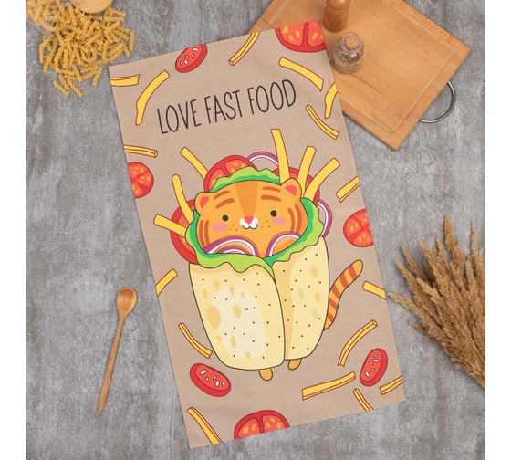 Полотенце Этель Love fast food 40x73 см, 100% хлопок, саржа 190 г/м2 7091235