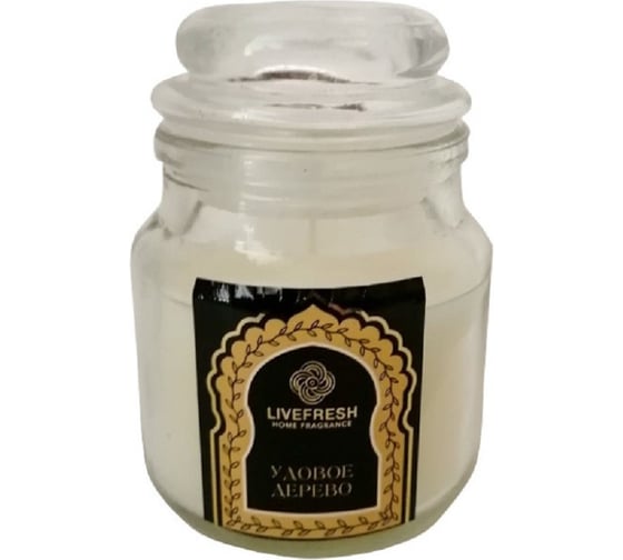 Свеча ароматическая парафиновая LIVEFRESH Удовое дерево, в стекле, 245 г, 35-40 ч/г IND-120ARBD 1