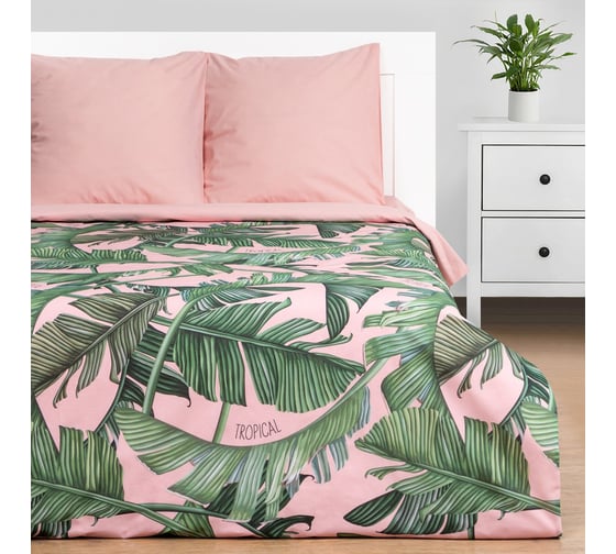Комплект постельного белья Этель Tropical евро, 200х215 см, 220х240 см, 70х70 см - 2 шт. 7674475