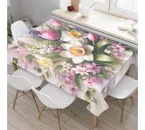 Прямоугольная тканевая скатерть на стол JoyArty с рисунком Цветочная композиция 145 на 180 см tc_sd3118_180x145