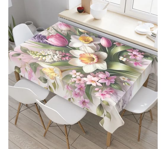 Прямоугольная тканевая скатерть на стол JoyArty с рисунком Цветочная композиция 145 на 180 см tc_sd3118_180x145 1