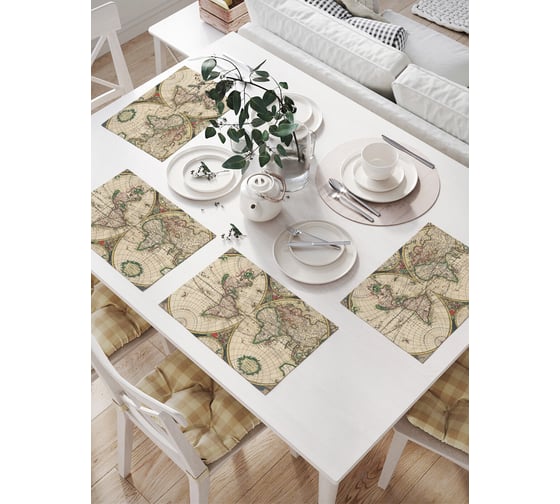 Салфетки на стол для сервировки JoyArty прямоугольные, плейсмат "Развернутая карта мира", 32x46 см, в комплекте 4шт. np_31267 1