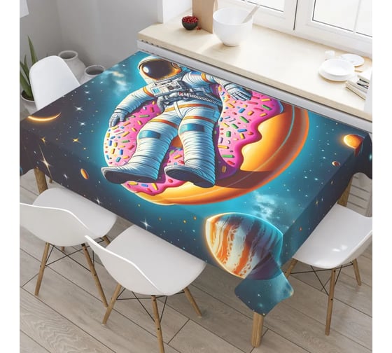 Прямоугольная тканевая скатерть на стол с рисунком JoyArty Астронавт на пончике 120х145 см tc_sd1555_120x145 1