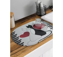 Коврик для сушки посуды, впитывающий для кухни JOYARTY "Коты и любовь" овальный 58x38 см, серия День влюбленных и семьи sbm_8878_58x38