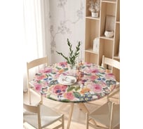 Скатерть на кухонный стол JOYARTY "Розы акварелью", круглая на резинке, диаметр 105-120 см frtc_26447_140x140