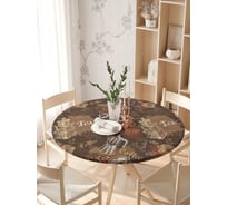 Скатерть на кухонный стол JOYARTY "Кофейный принт", круглая на резинке, диаметр 105-120 см frtc_29916_140x140