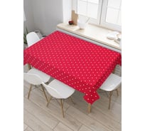 Прямоугольная тканевая скатерть на стол с рисунком JoyArty "Белый горошек на красном фоне" 145 на 180 см tc_378393_180x145