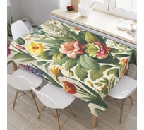 Прямоугольная тканевая скатерть на стол с рисунком JoyArty "Цветы в листве" 120 на 145 см tc_sd1950_120x145