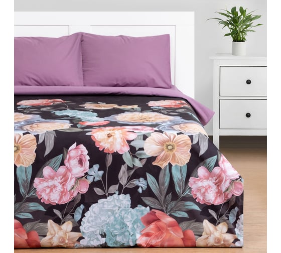 Комплект постельного белья Этель 2 сп Flowers 175х215см, 200х220см, 50х70см-2 шт, поплин, 125 г/м2 7914038 1