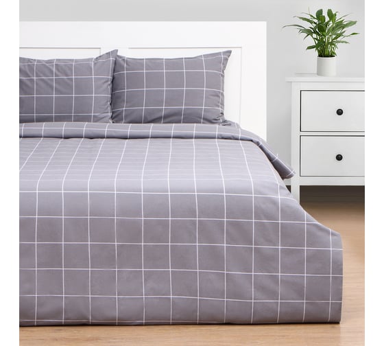 Комплект постельного белья Этель 2сп "Клетка" цв.серый, 187х215см, 208х220 см, 52х73-2шт, фланель, 100% хлопок 9734824 1