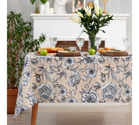 Скатерть Доляна Blooming garden 144x220см, 100% хлопок, 164 г/м2 7533948 1