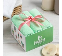 Набор махровых салфеток Этель Be happy 30x30 см -3 шт, хлопок, 340г/м2 4093986