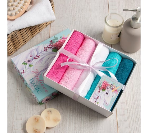 Набор махровых салфеток Этель Believe in magic 30x30 см -5шт, 100% хл, 340гр/м2 5374125 1