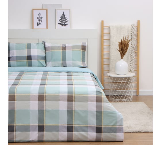 Комплект постельного белья LoveLife 2 спальный, Square green, 175х215см, 200х225см, 50х70см-2шт, 100% хлопок, сатин, 125г/м 10277933