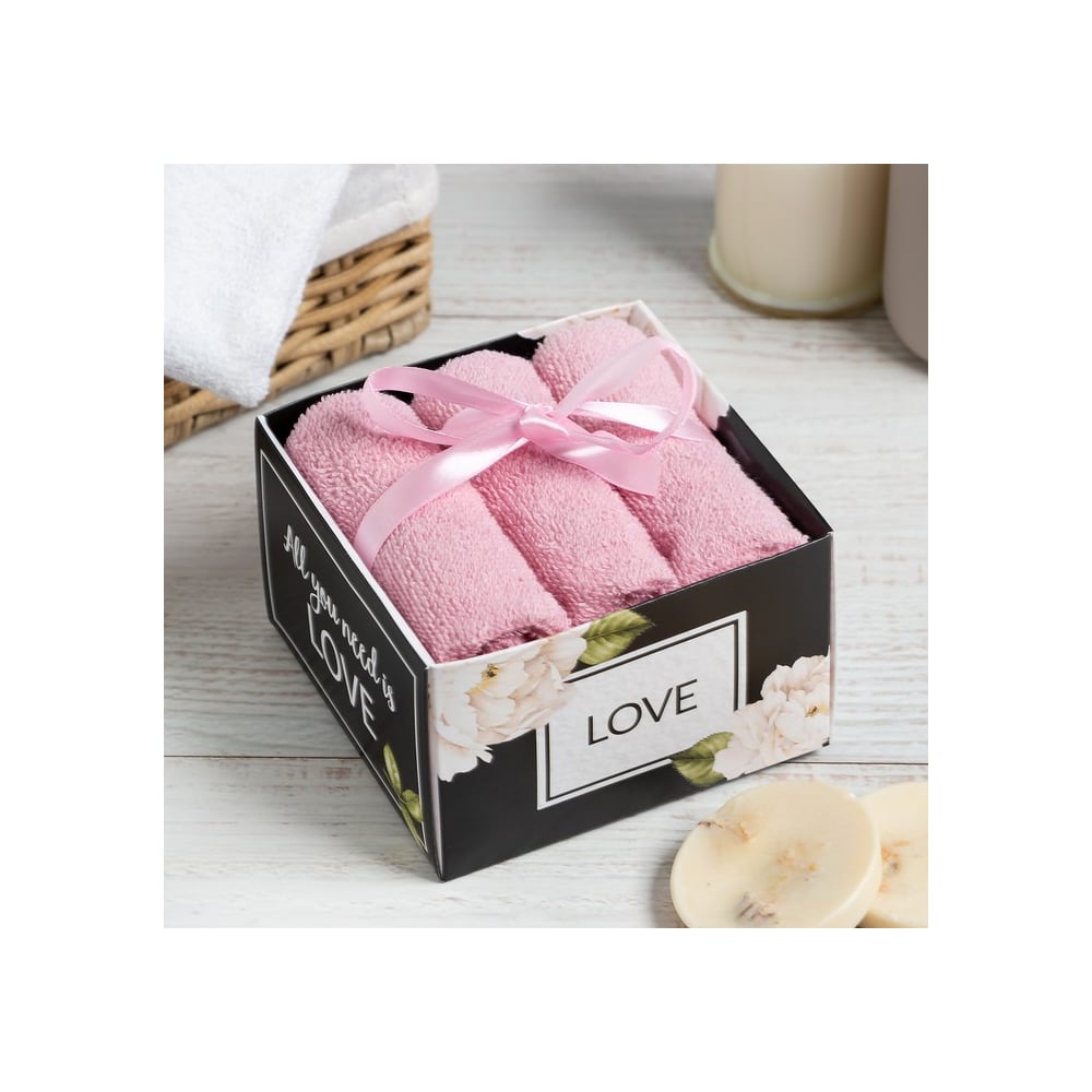 Набор махровых салфеток Этель С любовью 30x30 см -3 шт, хлопок, 340г/м3 ...