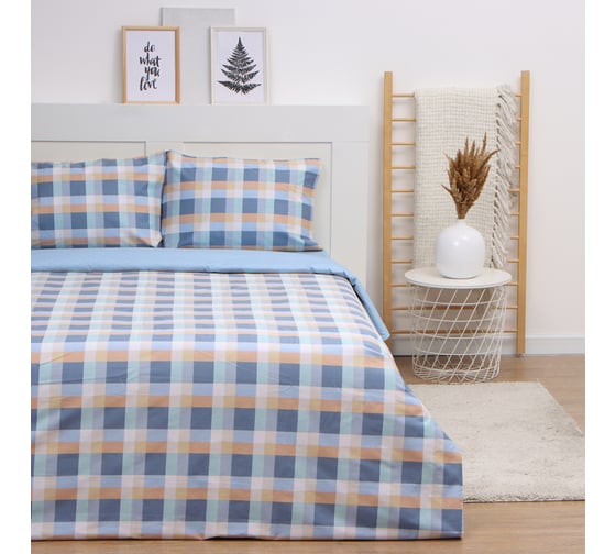 Комплект постельного белья LoveLife дуэт Square blue, 143х215см-2шт, 225х240см, 50х70см-2шт 100% хлопок, сатин 125г/м 1027790 10277902