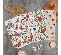 Набор полотенец Доляна Луговые цветы 28x46 см - 4 шт, 100% хл, вафля 160 г/м2 9485534