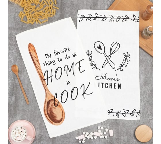 Набор кухонных полотенец Доляна Home cook 35x60 см -2 шт, 100% хл, вафля 160 г/м2 7690551 1